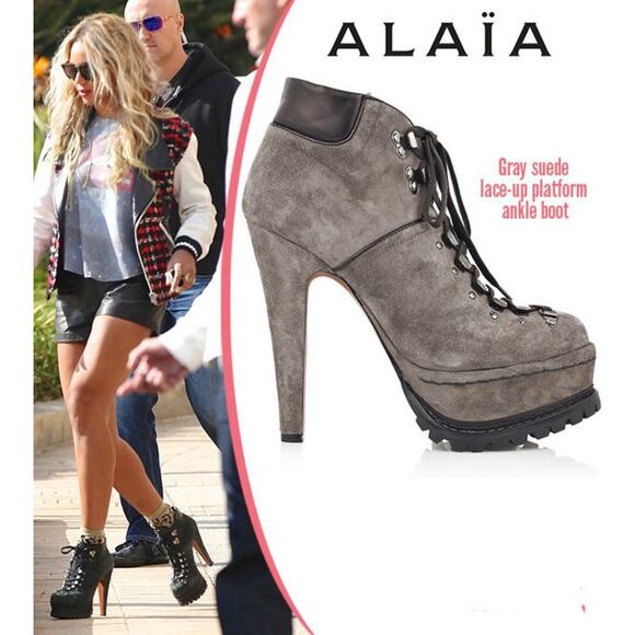 Seen on Beyonce Alaïa Grey Suede Platform Hiker Boots size EU 38 - Picture 1 of 16